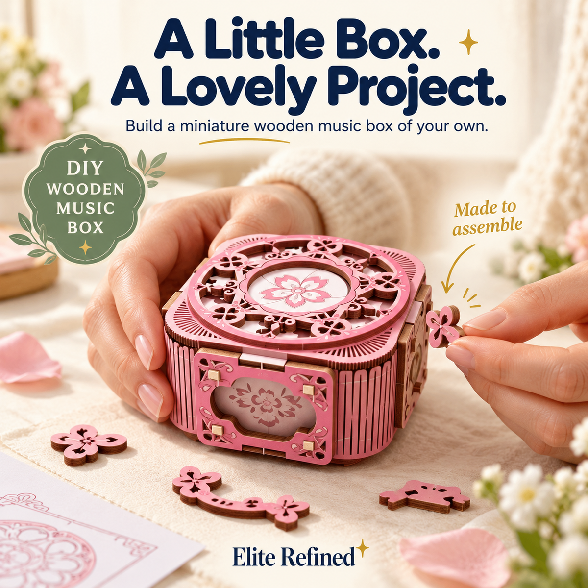 3D Wooden Music Box Puzzle with LED & Jewelry Storage