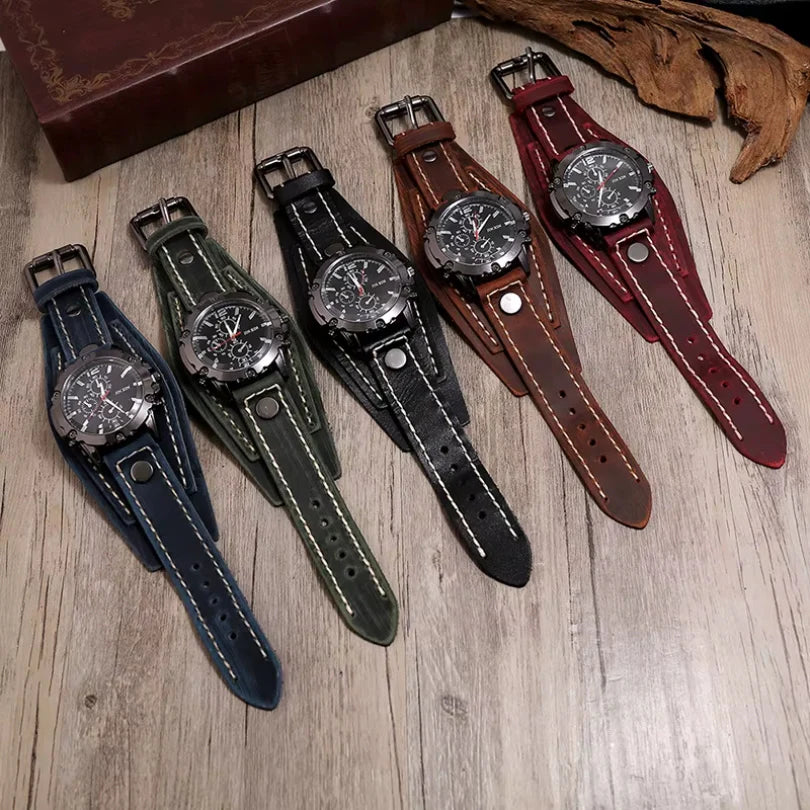 Vintage Leather Cuff Watch for Men
