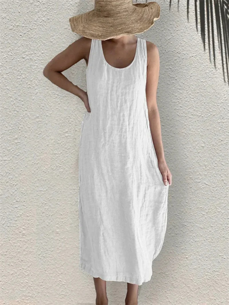 Mila Cotton-Linen Pocket Midi Dress