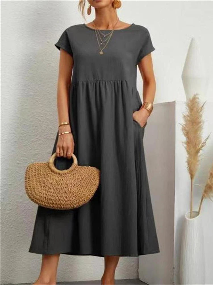 Marlow Cotton-Linen Pocket Midi Dress