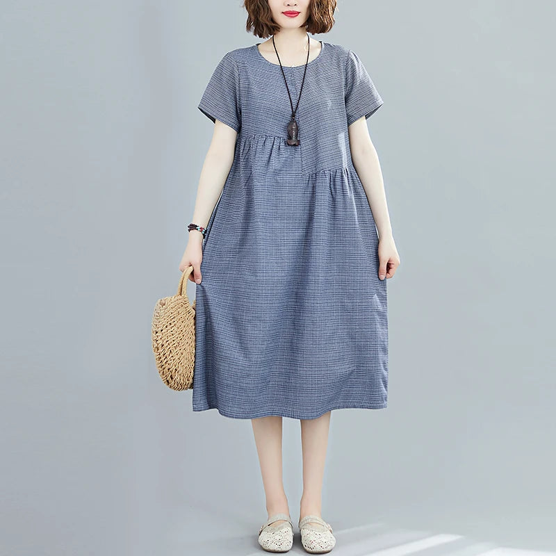 Willow Plaid Cotton-Linen Midi Dress