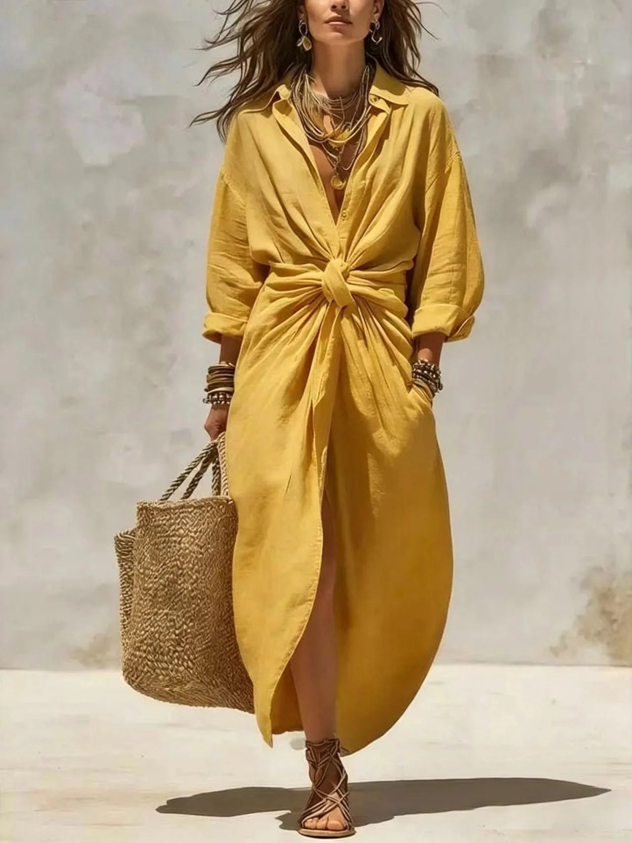 Camille Tie-Waist Shirt Maxi Dress