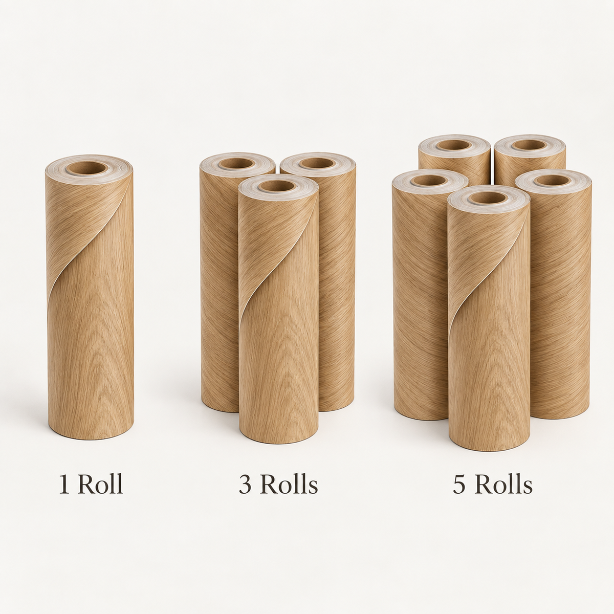 Natural wood peel and stick wallpaper bundle options with one three and five rolls