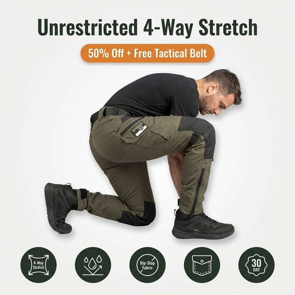 Heavy-Duty Work Pants – 4-Way Stretch Tactical Utility Pants with Belt