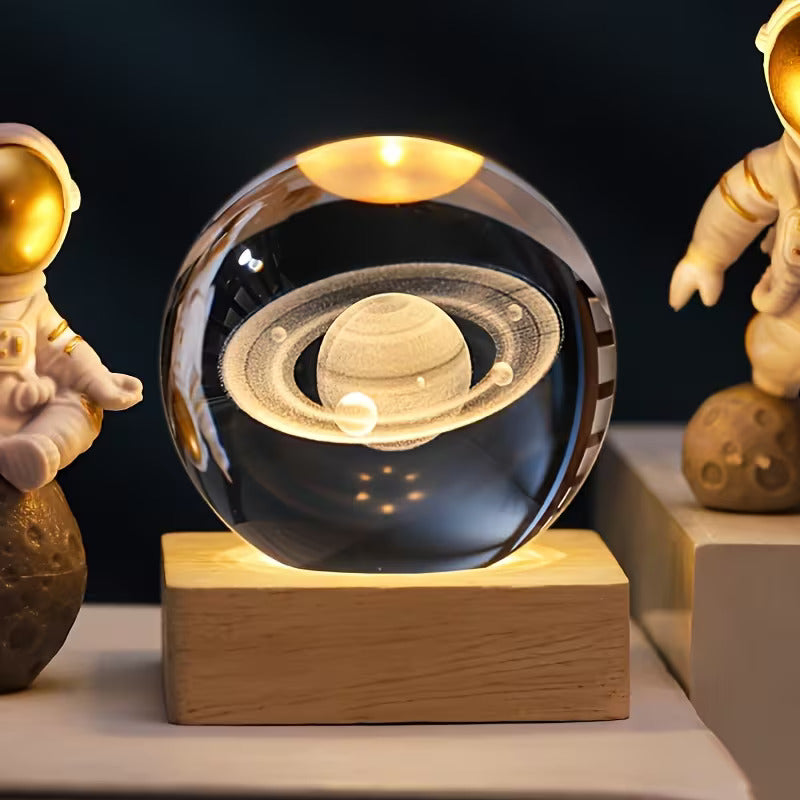 3D Crystal Planet Sphere – Laser-Engraved Celestial Desk Decor