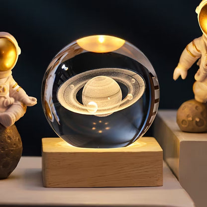 3D Crystal Planet Sphere – Laser-Engraved Celestial Desk Decor
