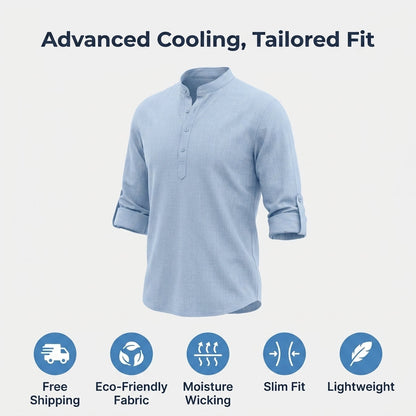 Men’s Lightweight Cotton Casual Shirt – Breathable Stand Collar Button-Up