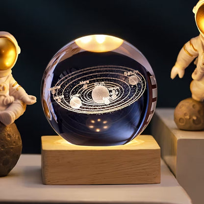 3D Crystal Planet Sphere – Laser-Engraved Celestial Desk Decor