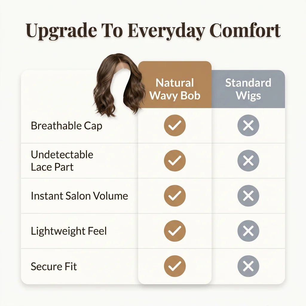 Natural Wavy Bob Wig – Soft Layered Short Synthetic Wig
