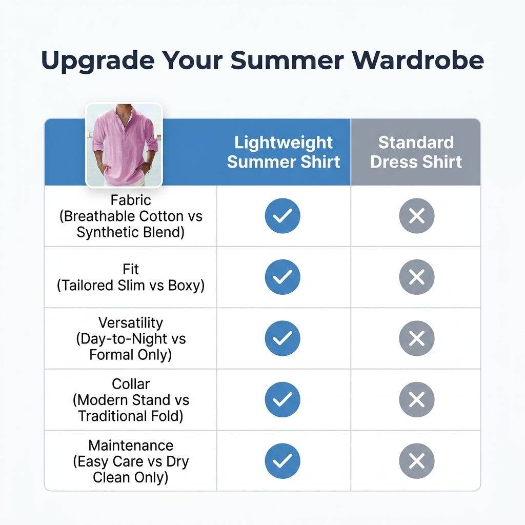 Men’s Lightweight Cotton Casual Shirt – Breathable Stand Collar Button-Up