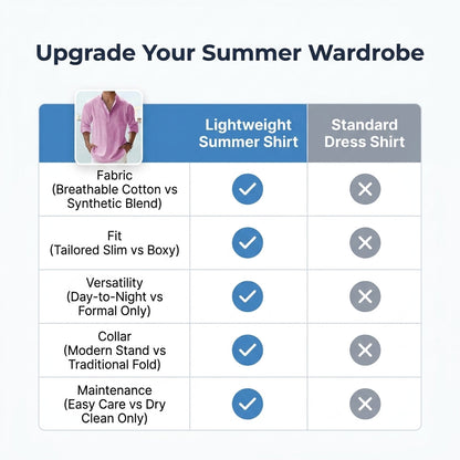 Men’s Lightweight Cotton Casual Shirt – Breathable Stand Collar Button-Up