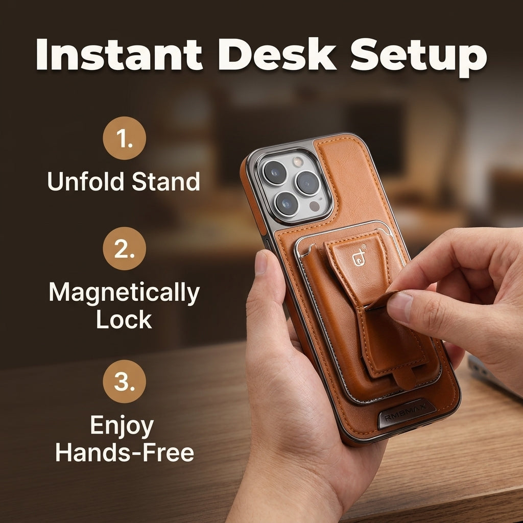 Leather Magnetic Wallet iPhone Case – Detachable Card Holder & Stand