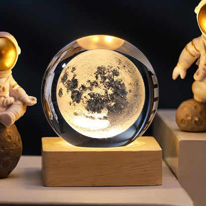 3D Crystal Planet Sphere – Laser-Engraved Celestial Desk Decor