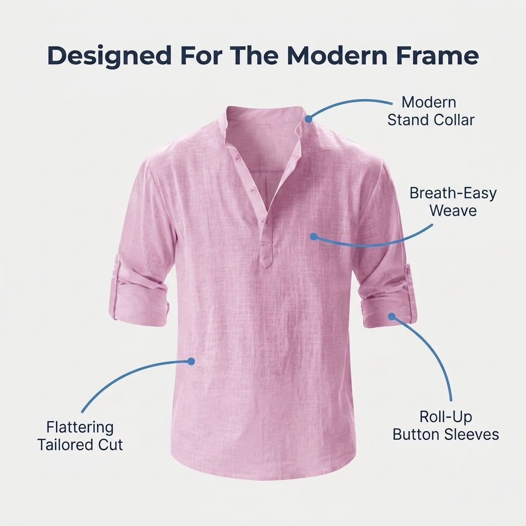 Men’s Lightweight Cotton Casual Shirt – Breathable Stand Collar Button-Up