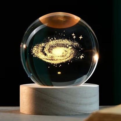 3D Crystal Planet Sphere – Laser-Engraved Celestial Desk Decor