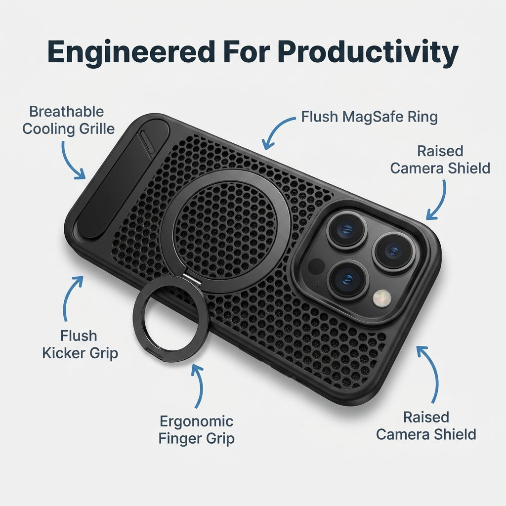 Magnetic Cooling iPhone Case – Ventilated Stand Case with Wireless Charging Support