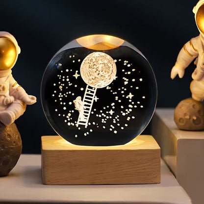 3D Crystal Planet Sphere – Laser-Engraved Celestial Desk Decor
