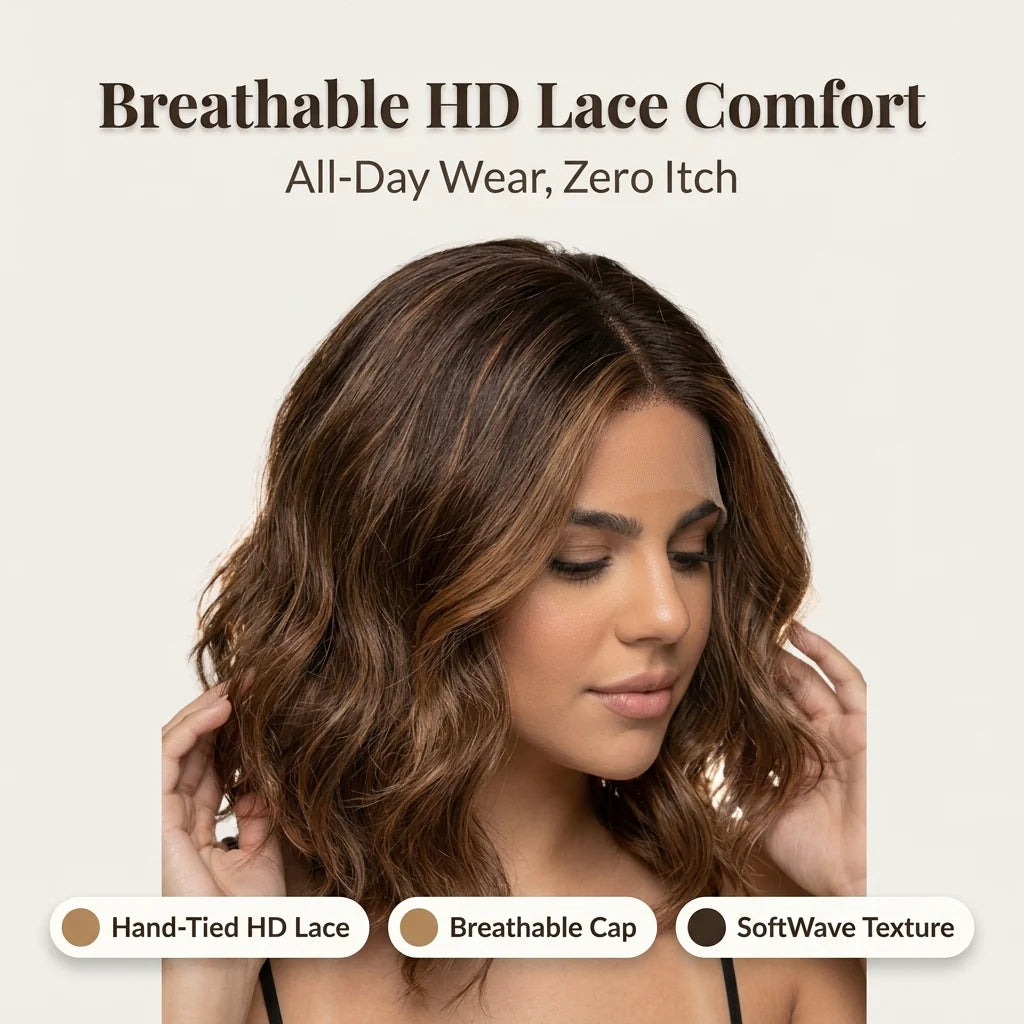 Natural Wavy Bob Wig – Soft Layered Short Synthetic Wig