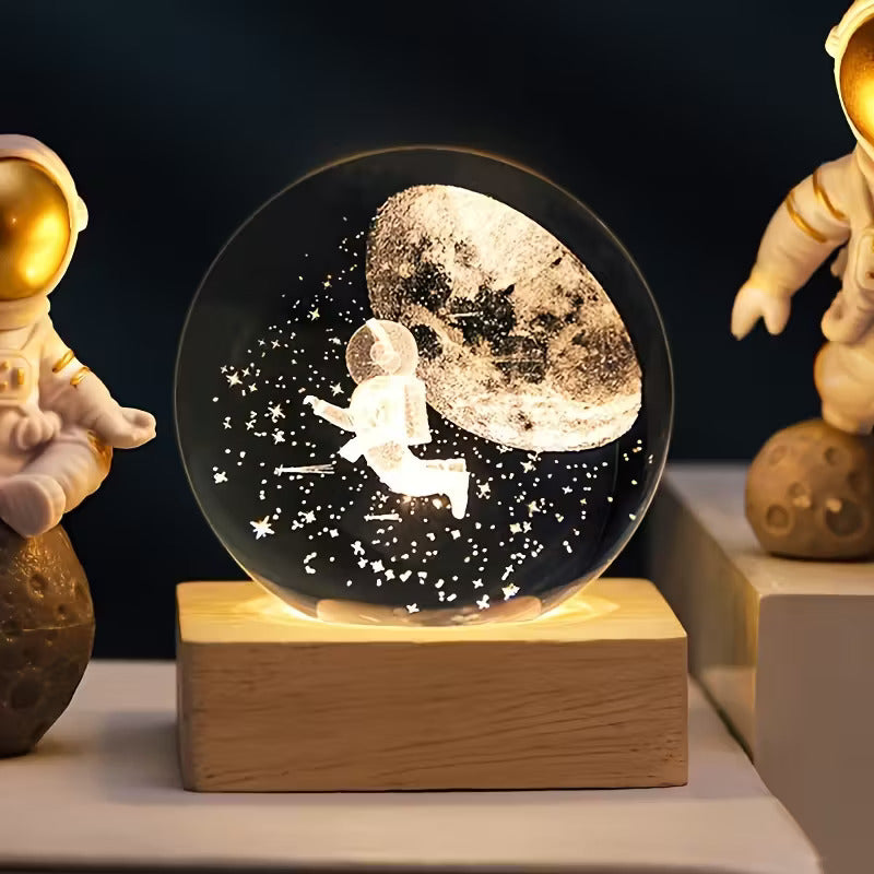 3D Crystal Planet Sphere – Laser-Engraved Celestial Desk Decor