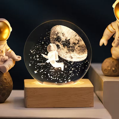 3D Crystal Planet Sphere – Laser-Engraved Celestial Desk Decor