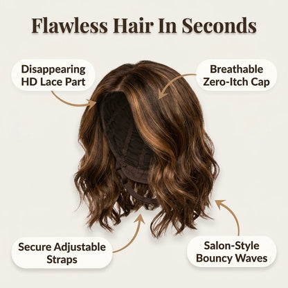 Natural Wavy Bob Wig – Soft Layered Short Synthetic Wig