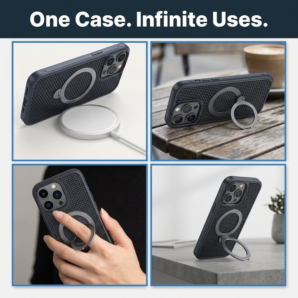 Magnetic Cooling iPhone Case – Ventilated Stand Case with Wireless Charging Support