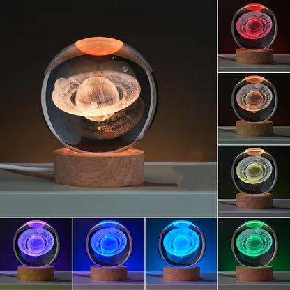 3D Crystal Planet Sphere – Laser-Engraved Celestial Desk Decor