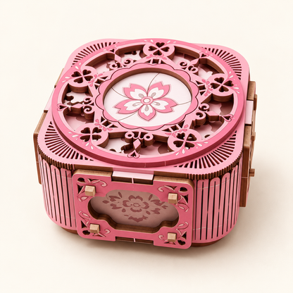 3D Wooden Music Box Puzzle with LED & Jewelry Storage