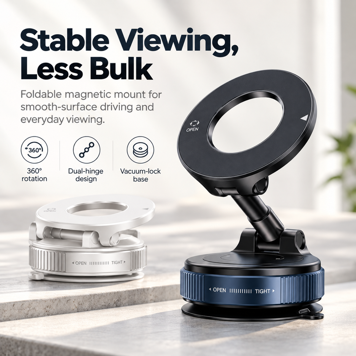 360° Foldable Magnetic Car Phone Mount – Adjustable Suction Holder