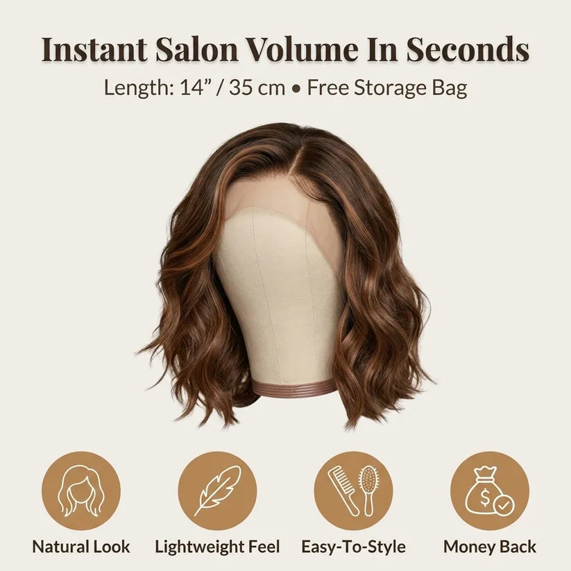 Natural Wavy Bob Wig – Soft Layered Short Synthetic Wig