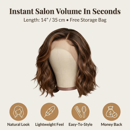 Natural Wavy Bob Wig – Soft Layered Short Synthetic Wig