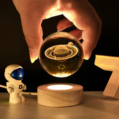 3D Crystal Planet Sphere – Laser-Engraved Celestial Desk Decor