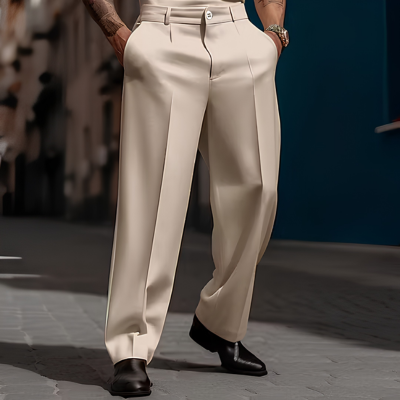 Men's Pleated Wide-Leg Pants – Relaxed Smart-Casual Trousers