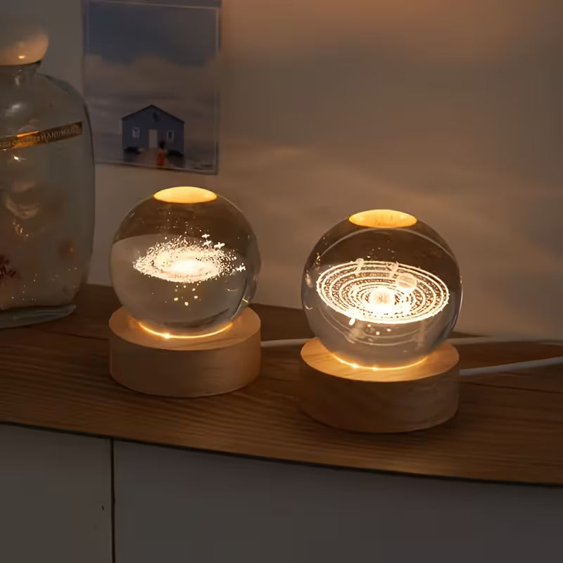3D Crystal Planet Sphere – Laser-Engraved Celestial Desk Decor