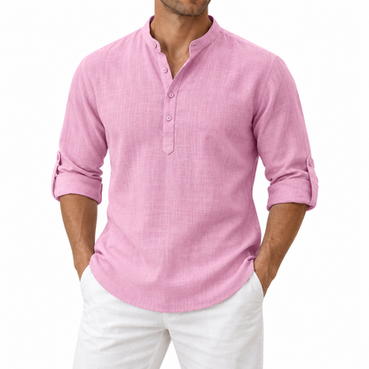 Men’s Lightweight Cotton Casual Shirt – Breathable Stand Collar Button-Up
