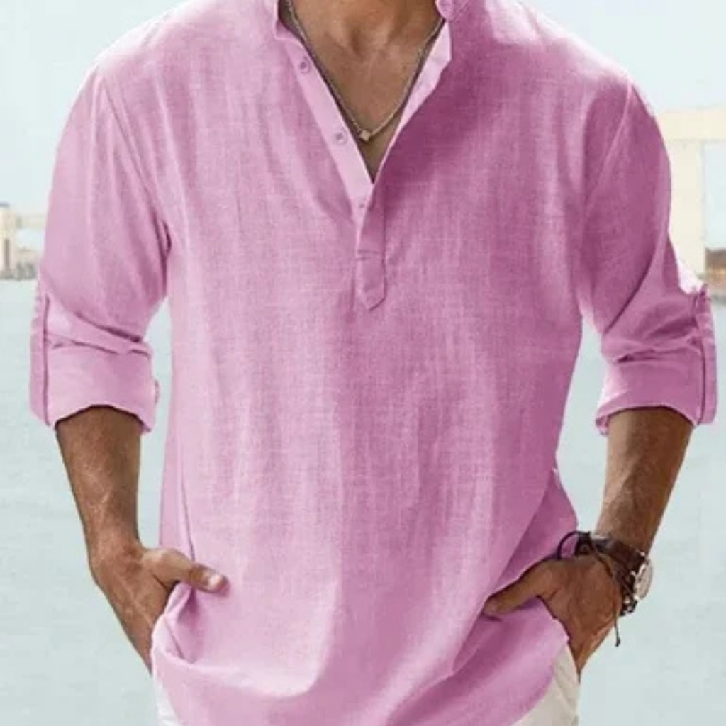 Men’s Lightweight Cotton Casual Shirt – Breathable Stand Collar Button-Up
