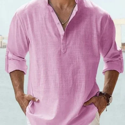 Men’s Lightweight Cotton Casual Shirt – Breathable Stand Collar Button-Up