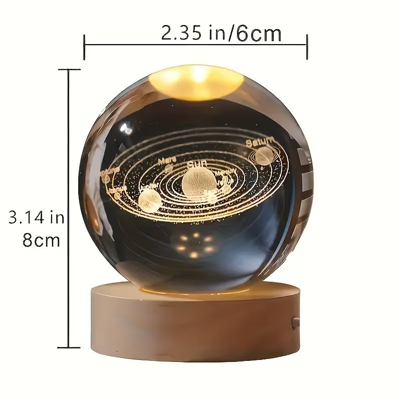 3D Crystal Planet Sphere – Laser-Engraved Celestial Desk Decor