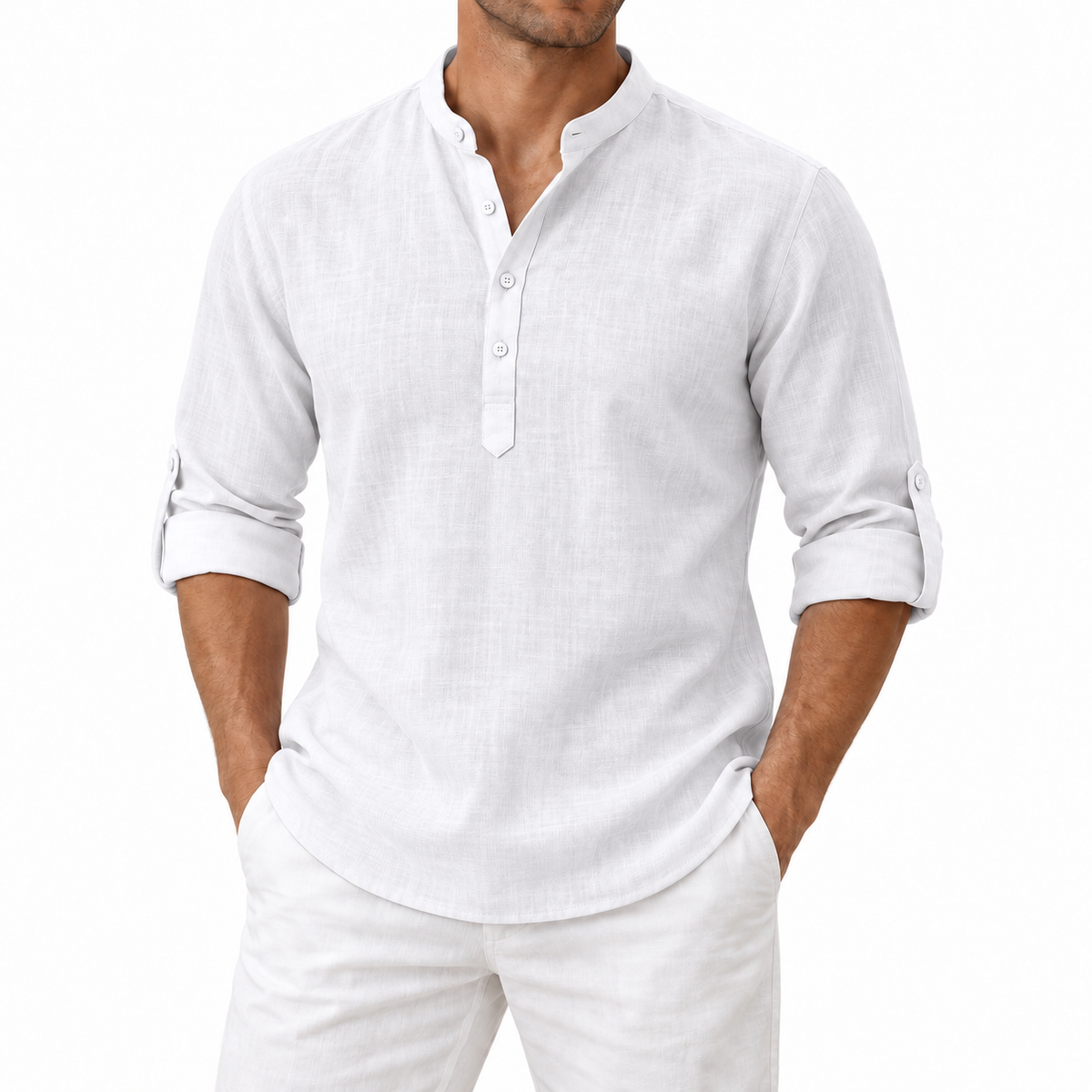 Men’s Lightweight Cotton Casual Shirt – Breathable Stand Collar Button-Up