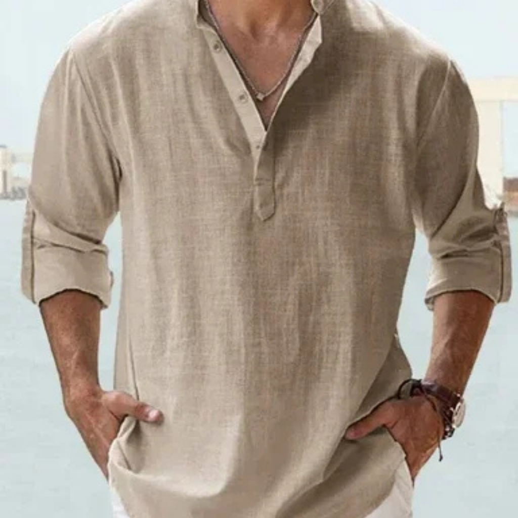 Men’s Lightweight Cotton Casual Shirt – Breathable Stand Collar Button-Up