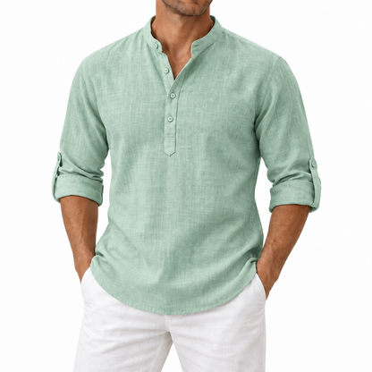 Men’s Lightweight Cotton Casual Shirt – Breathable Stand Collar Button-Up