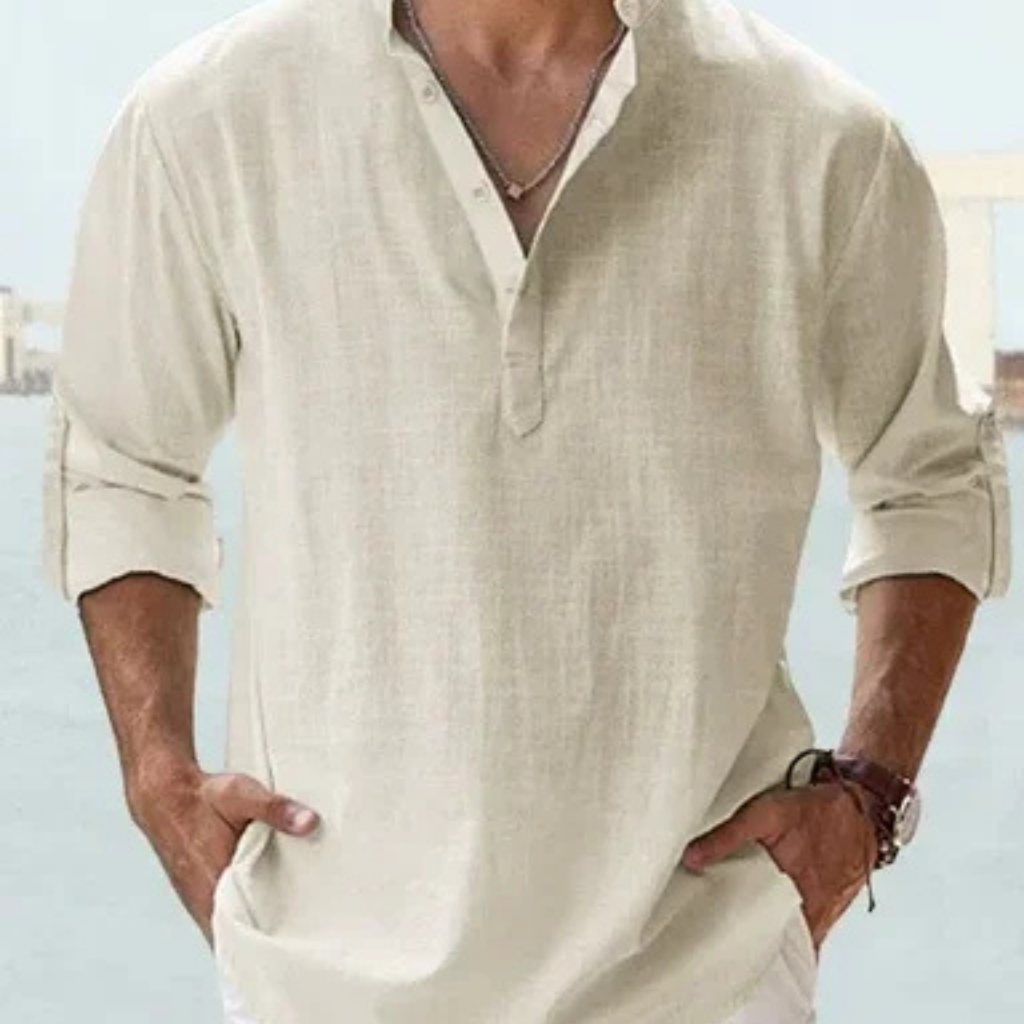 Men’s Lightweight Cotton Casual Shirt – Breathable Stand Collar Button-Up