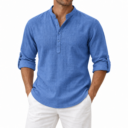 Men’s Lightweight Cotton Casual Shirt – Breathable Stand Collar Button-Up