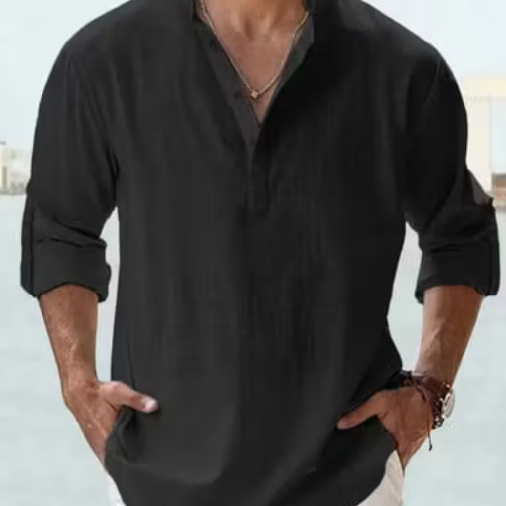 Men’s Lightweight Cotton Casual Shirt – Breathable Stand Collar Button-Up