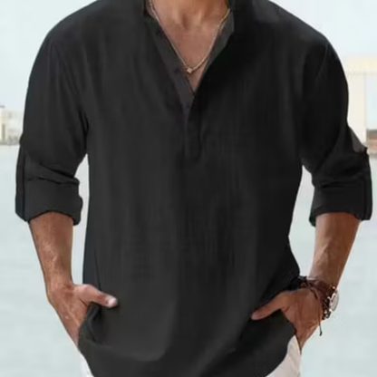 Men’s Lightweight Cotton Casual Shirt – Breathable Stand Collar Button-Up