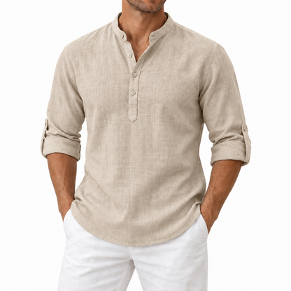 Men’s Lightweight Cotton Casual Shirt – Breathable Stand Collar Button-Up