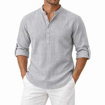 Men’s Lightweight Cotton Casual Shirt – Breathable Stand Collar Button-Up