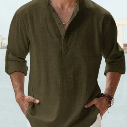 Men’s Lightweight Cotton Casual Shirt – Breathable Stand Collar Button-Up