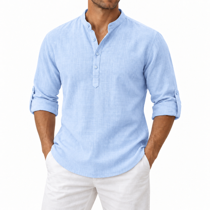 Men’s Lightweight Cotton Casual Shirt – Breathable Stand Collar Button-Up