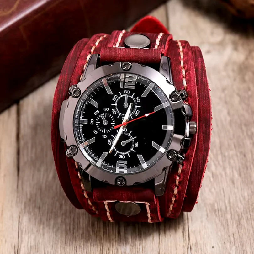 Vintage Leather Cuff Watch for Men